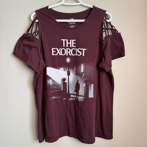 Torrid 2 The Exorcist Graphic Cold Shoulder Cage Sleeve T-Shirt Maroon